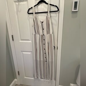 EUC Velvet Heart white striped button front sleeveless midi dress with pockets